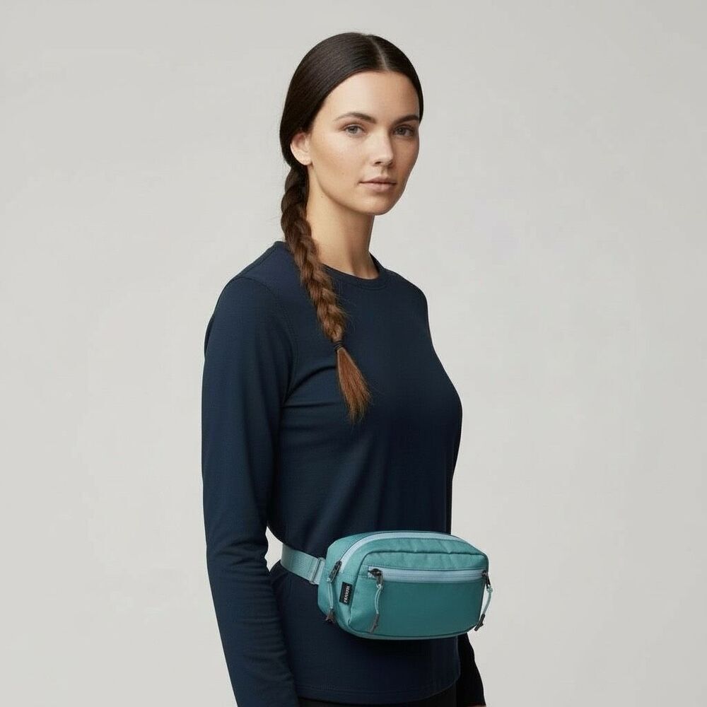 L.L.Bean Crossbody Belt Bag, Teal Aqua Blue Travel Waist Pack Multi-Pocket, NWT